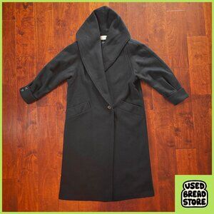 XL Vintage 80s Andrea Marin New York Shawl Collar Hooded Black Wool Maxi Coat